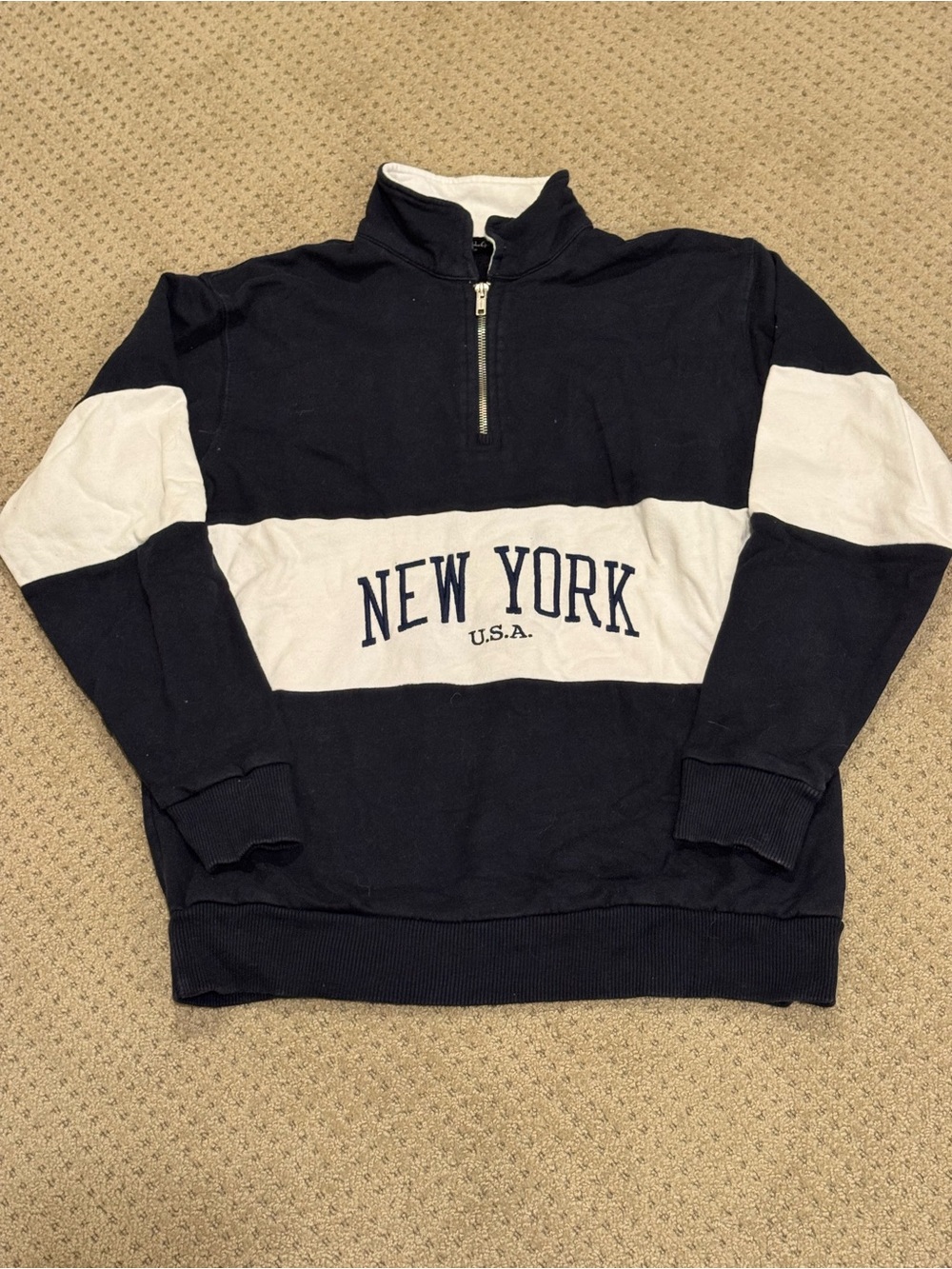 New York USA Black and White Quarter-Zip Sweater, John Galt